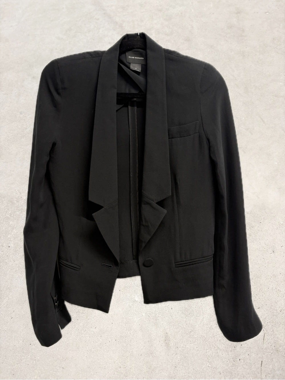 100% Silk Club Monaco structured cropped tuxedo blazer
